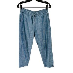 J.Crew Chambray Pants Elastic Waist Drawstring Summer Joggers Size 6 Blue